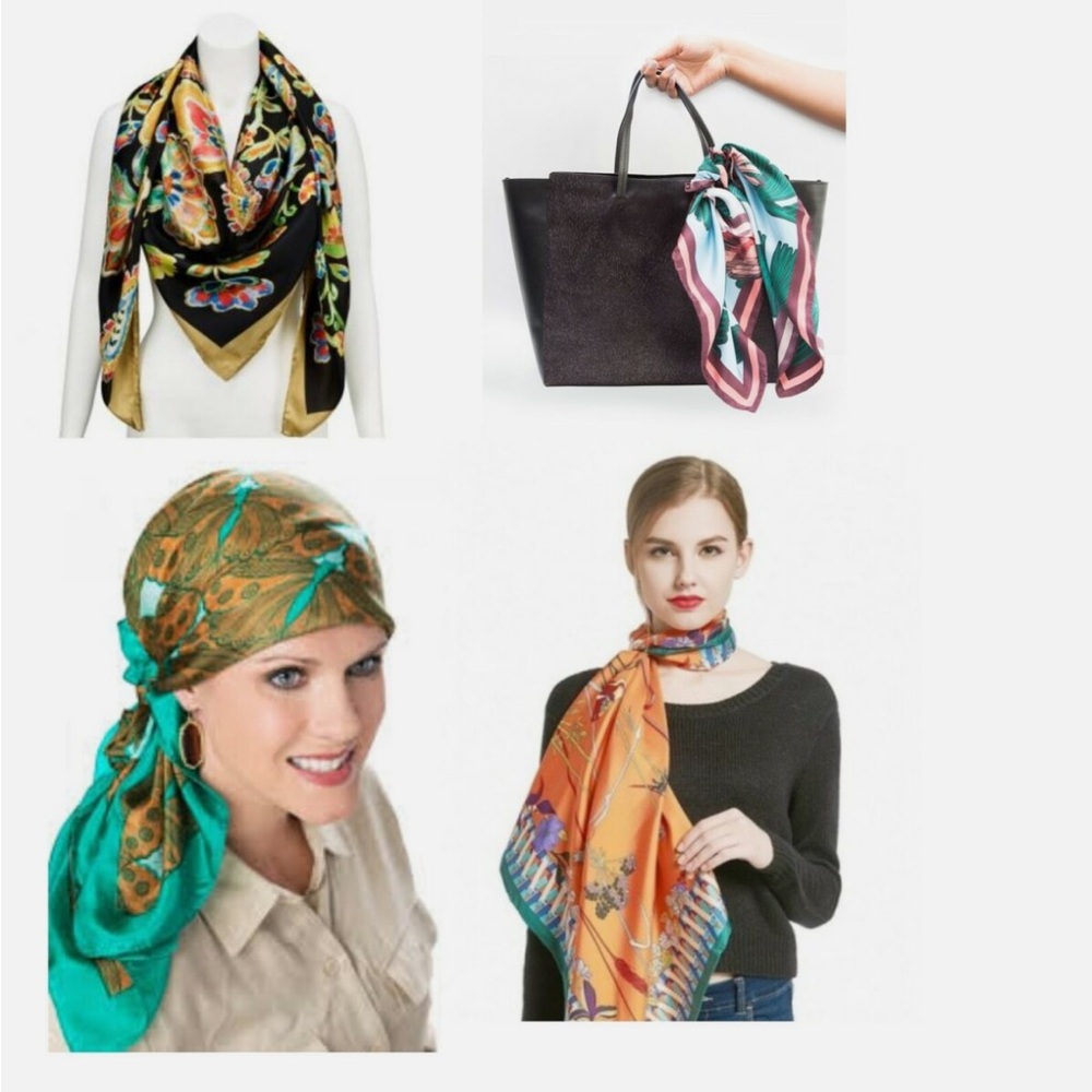 Woman Neckerchief Large Square Head Hair Neck Scarf Ladies Wraps Headdress - Picture 5 of 5